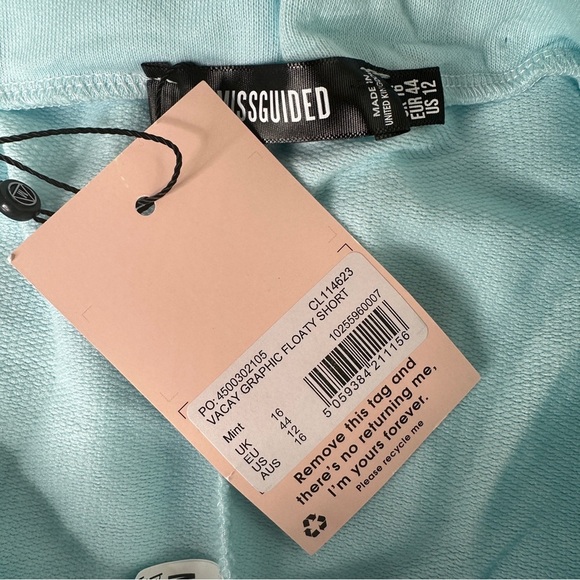 Missguided Light Blue Vacay Graphic Floaty Short NWT 12 - Picture 3 of 4